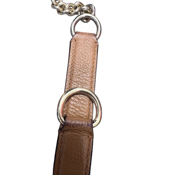 Coach Pebbled Leather Crossbody Shoulder Bag Camel Tan Chain Strap 12x12x4 - Picture 5 of 11